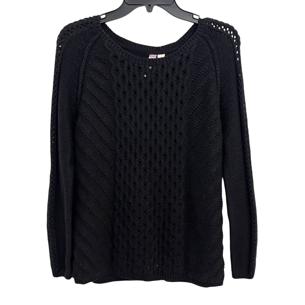 Alya Black Crochet Lace Detail Knit‎ Sweater Women Casual Long Sleeve Size Large